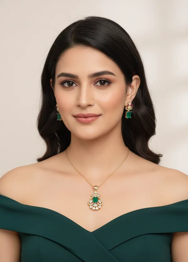 Green_Brass_Necklace_Set_For_Women
